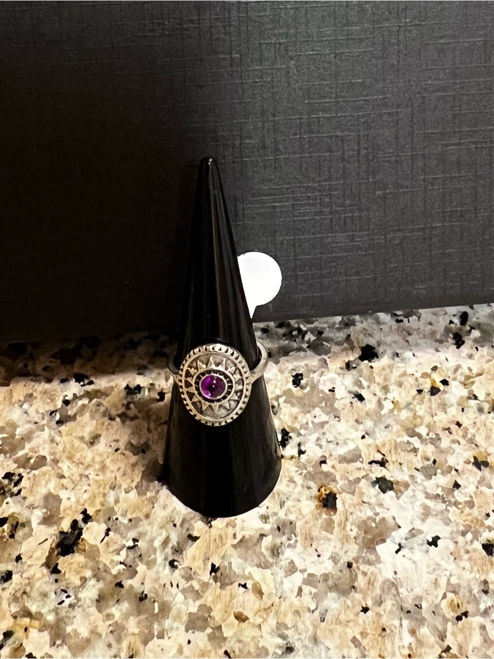 Silver -Style Floral Ring with Purple Center Gem (Size 7) New